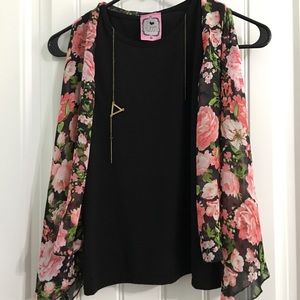 GIRLS FLOWER SLEEVELESS SHIRT WITH NECKLACE